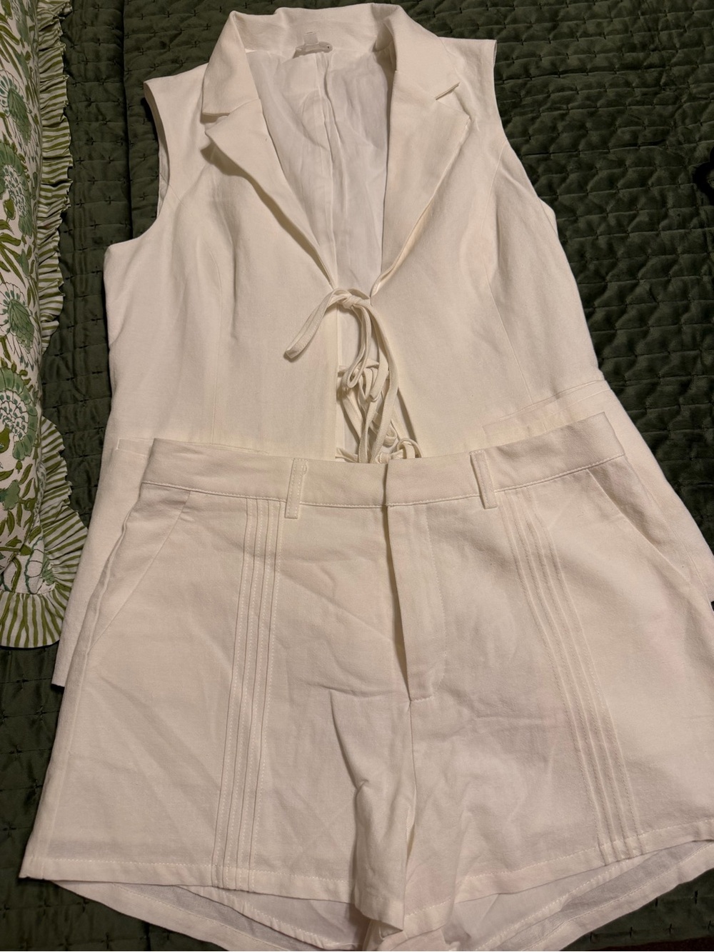 Le Lis Cream Sleeveless Tie-Front Vest and Shorts Set